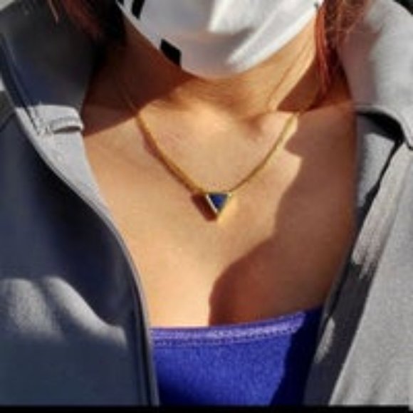 Brand New Michelle Campbell Genuine Lapis Stone 14K Gold Plated Inlay Necklace - Picture 3 of 8